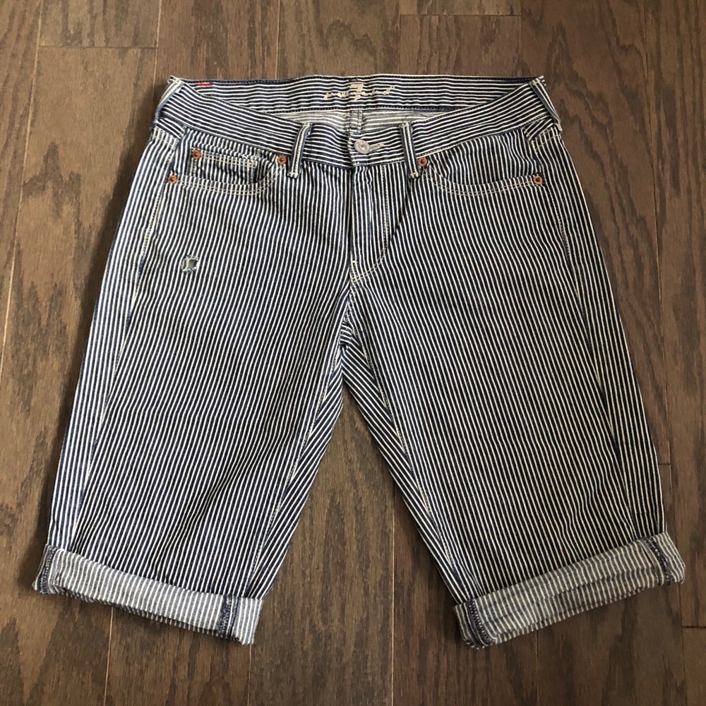 Y2K 7 For All Mankind Rolled Stripe Straight Shorts
